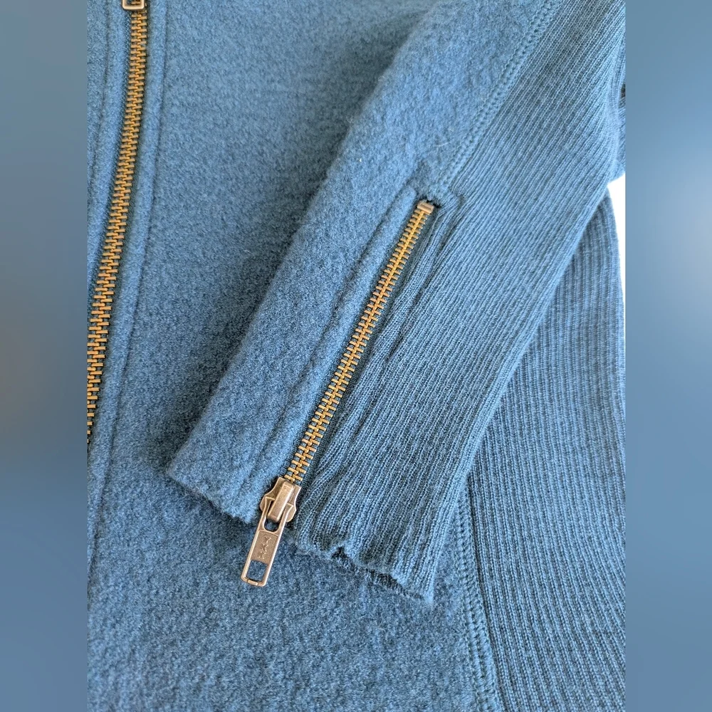 Halogen Nordstrom Women’s Petrol Peplum 100% Merino Wool Zip Up Jacket Sz XS EUC - Picture 14 of 16